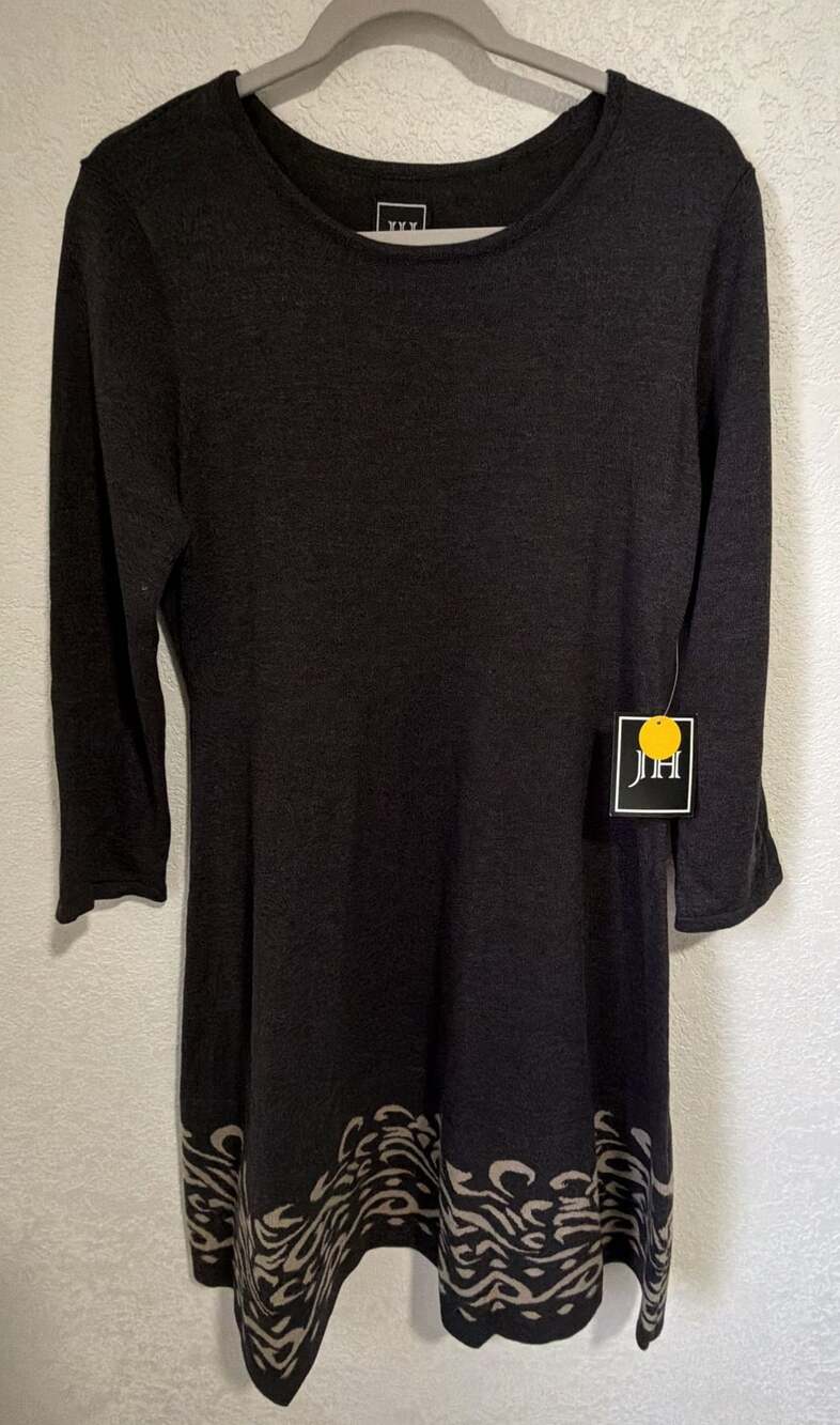 Jessica Howard Sweater Dress Size L Gray Scroll Hem Knit